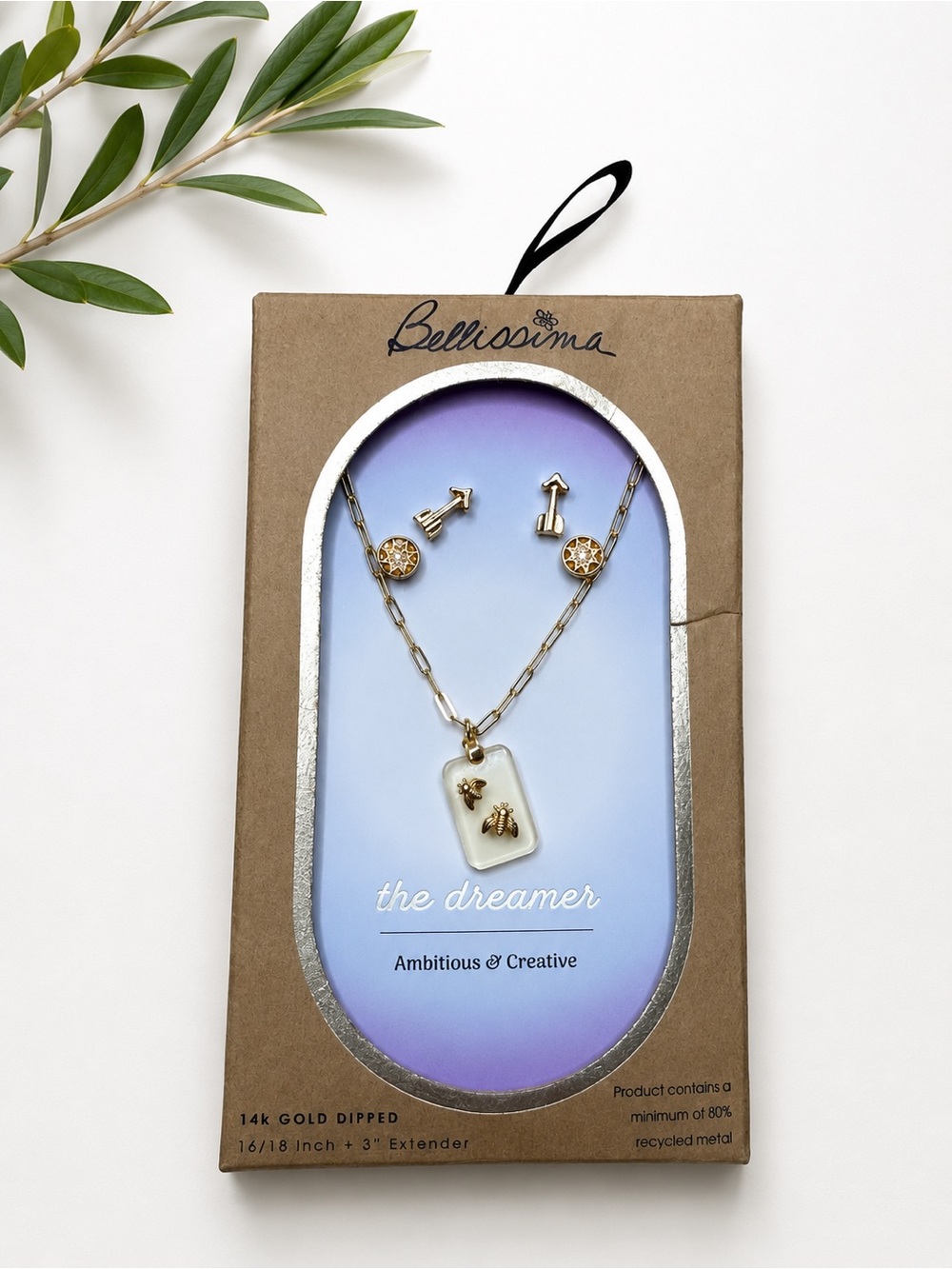 Bella Uno x Bellissima The Dreamer Bee Necklace & Earrings Set 14K Gold Dipped